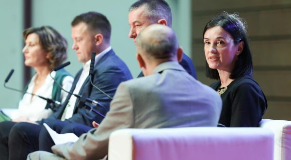 15.9.2023., Zagreb - Konferencija Agro Summit u Bocarskom domu.Panel diskusija:Buducnost hrvatske poljoprivrede.Sudionici:Josip Bicvic (Zito),Martina Dalic (Podravka),Ivan Pandurevic (Agro Invest),Fabris Perusko (Fortenova),Marija Vuckovic (ministrica poljoprivrede RH).  Photo: Jurica Galoic/PIXSELL