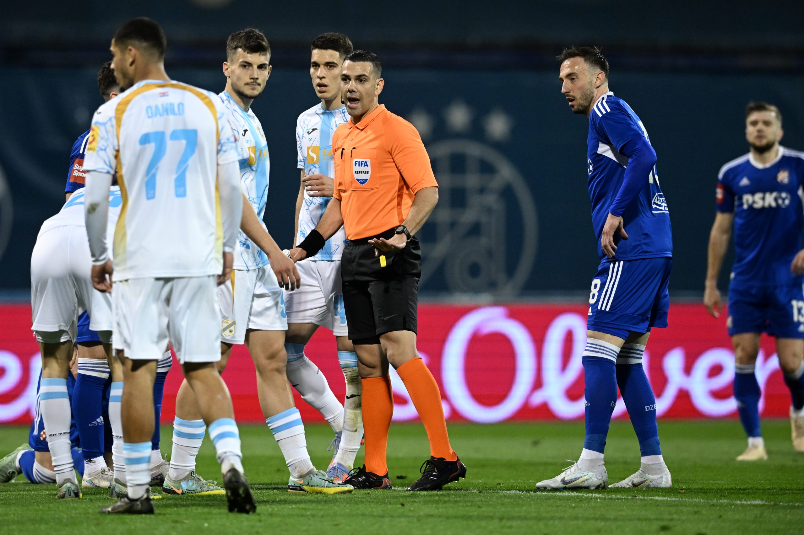 19.03.2023., stadion Maksimir, Zagreb - SuperSport HNL, 26. kolo, GNK Dinamo - HNK Rijeka. Niko Galesic, sudac Menelaos Antoniou, Josip Drmic Photo: Marko Lukunic/PIXSELL
