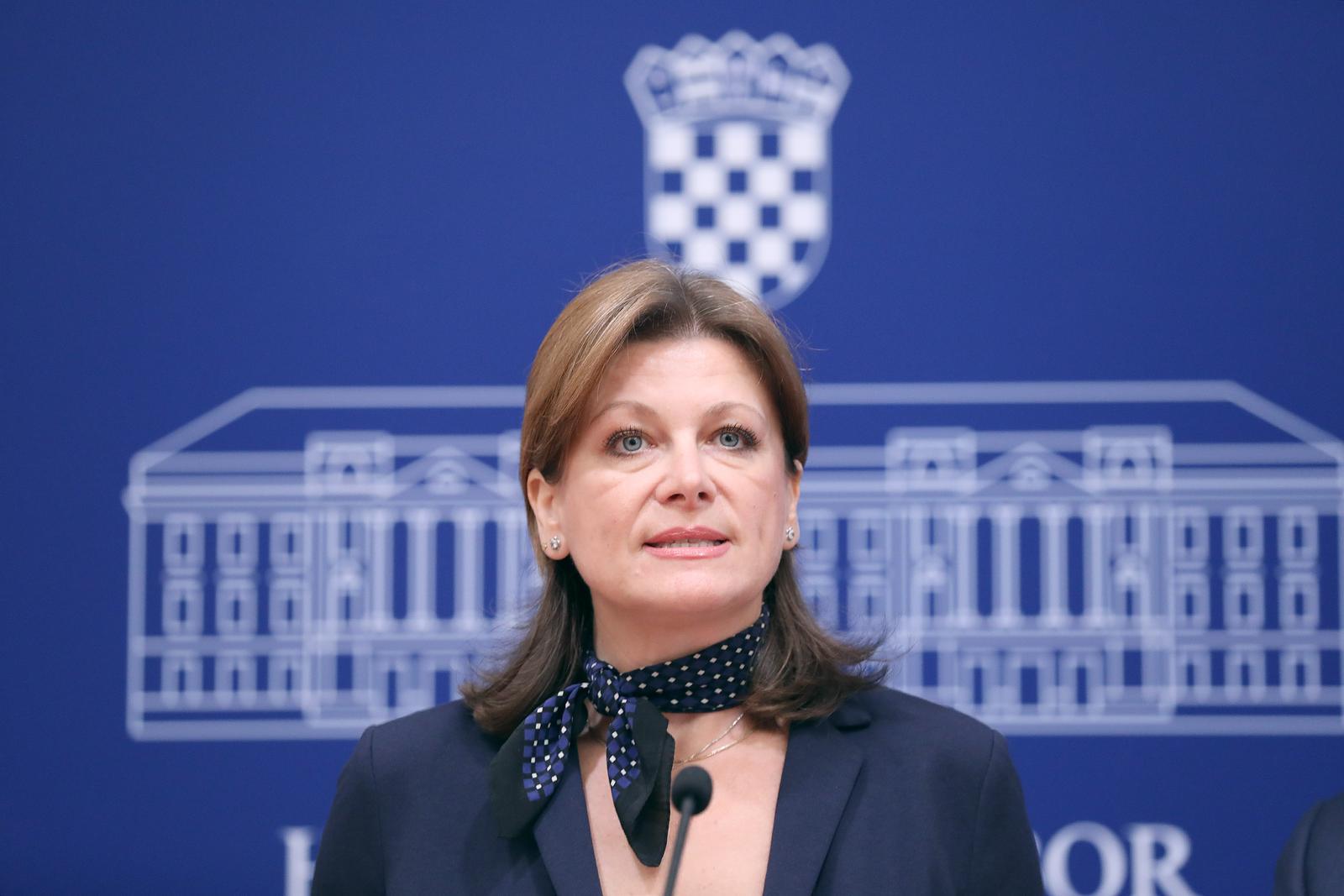 20.09.2023., Zagreb - Na konferenciji za medije odrzanoj u Saboru o temi  "Zahtjev za osnivanje istraznog povjerenstva o radu DIRH-a, AZTN-a i HNB-a zbog nekontroliranog rasta cijena osnovnih zivotnih namirnica" govorila je Karolina Vidovic Kristo. Photo: Patrik Macek/PIXSELL