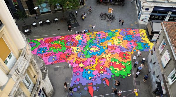 18.09.2023., Zagreb - Zracna fotografija oslikanog raskrizja Masarykove i Preradoviceve, koje je djelo Slavena Kosanovica Lunara.  Photo: Luka Stanzl/PIXSELL