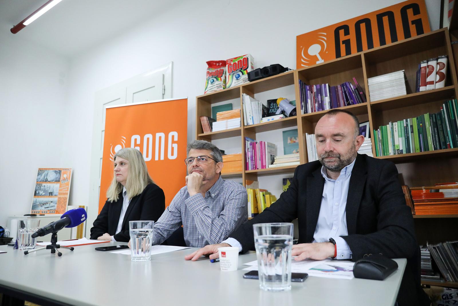 24.04.2023.,Zagreb, Konferencija za medije Gonga o transparentnosti izrade Zakona o izbornim jedinicama, na kojoj su predstavili predlog modela po kojem bi se Hrvatska, umjesto na 10, dijelila na 6 izbornih jedinica, uz zadrzavanje postojecih jedinica za dijasporu i nacionalne manjine. Na konferenciji su govorili Oriana Ivkovic Novokmet, prof. Goran Culaj i prof. Berto Salaj Photo: Emica Elvedji/PIXSELL