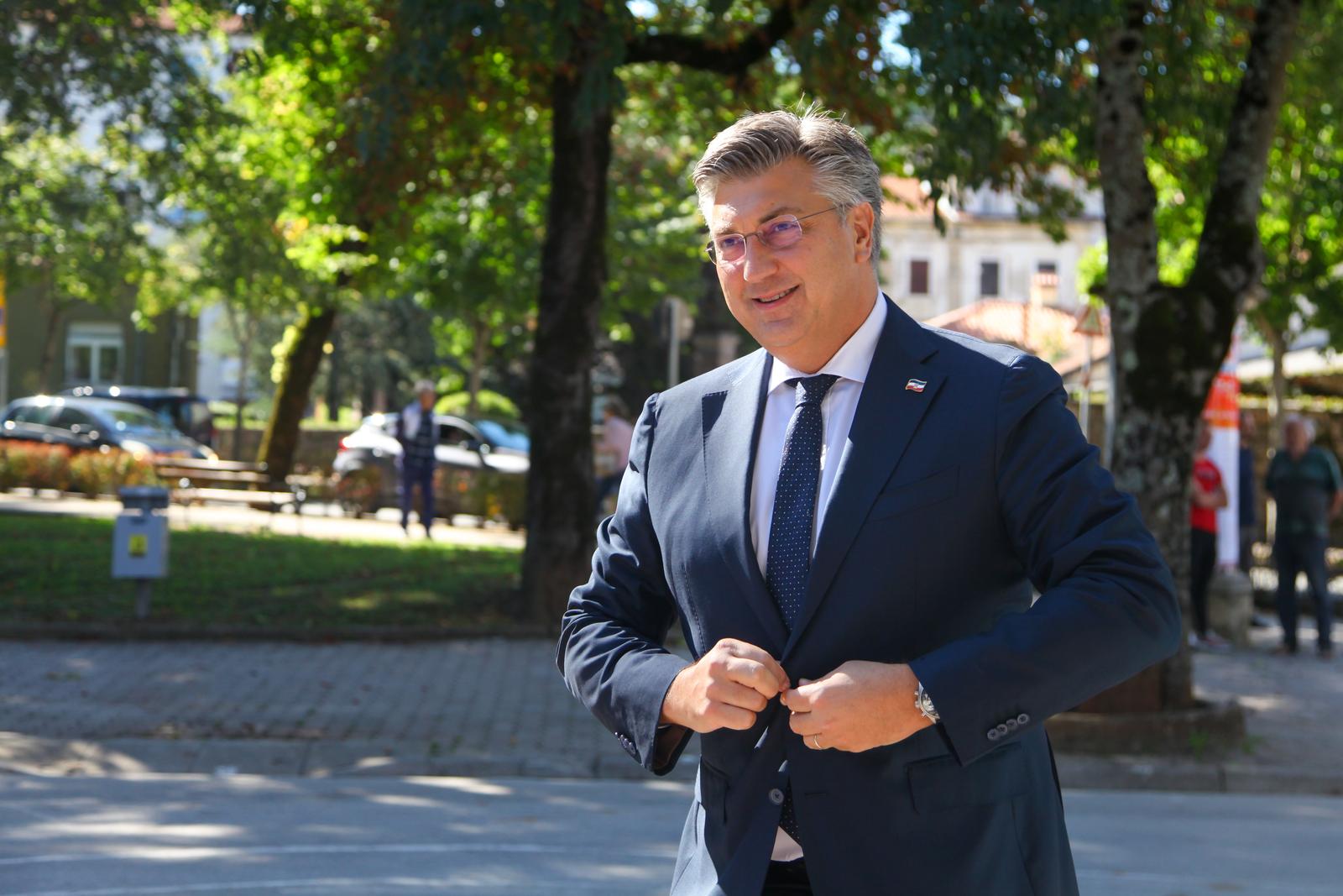 25.09.2023., Spomen dom Pazin, Pazin, Istra, Hrvatska - Povodom obiljezavanja Dana istarske zupanije, predsjednik Vlade Andrej Plenkovic posjetio je Pazin te je sudjelovao na svecanoj sjednici Zupanije.    Photo: Luka Batelic/PIXSELL
