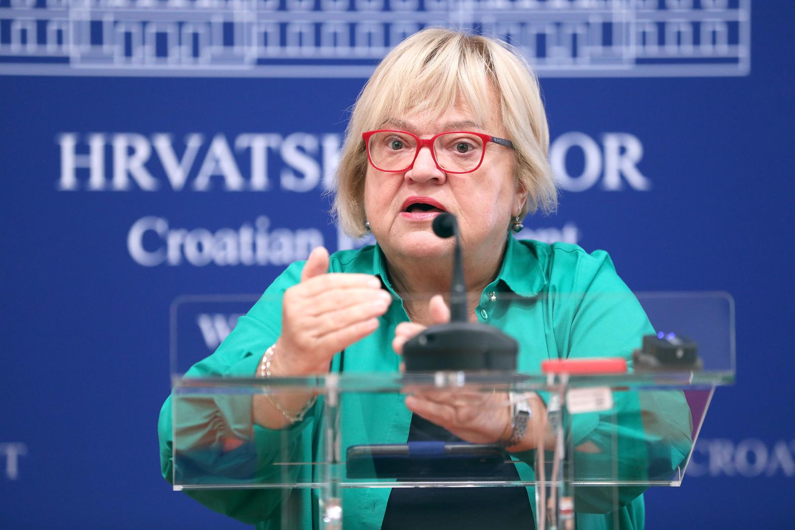 29.09.2023., Zagreb - Na konferenciji za medije odrzanoj u Saboru o temi „Odgovornost Uprave HEP-a za aferu plin za cent' govorila je Anka Mrak Taritas. Photo: Patrik Macek/PIXSELL