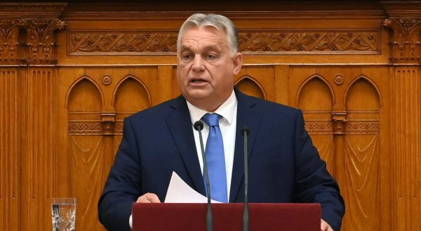 epa10882416 Hungarian Prime Minister Viktor Orban delivers his address on the first day of the parliament's autumn session in Budapest, Hungary, 25 September 2023.  EPA/Zoltan Mathe HUNGARY OUT