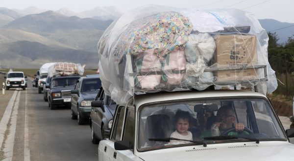 epaselect epa10890113 Ethnic Armenians from Nagorno-Karabakh cross the border with Azerbaijan by car, carrying their belongings with them, near the village of Kornidzor, Armenia, 29 September 2023. Azerbaijan on 19 September 2023 launched a brief military offensive on the contested region of Nagorno-Karabakh, a breakaway enclave that is home to some 120,000 ethnic Armenians. Following a ceasefire agreed on 20 September 2023, Azerbaijan opened all checkpoints with Armenia for the unimpeded exit of civilians from the disputed territory. The Armenian government announced the evacuation of more than 85,000 local residents from Nagorno-Karabakh, and a humanitarian center has been set up in the village of Kornidzor near the so-called Lachin corridor, the main route between Armenia and the breakaway region. Nagorno-Karabakh will 'cease to exist' as a self-proclaimed state from 01 January 2024, the region's separatist leader, Samvel Shakhramanyan, announced on 28 September, after signing a decree to dissolve all its institutions.  EPA/ANATOLY MALTSEV