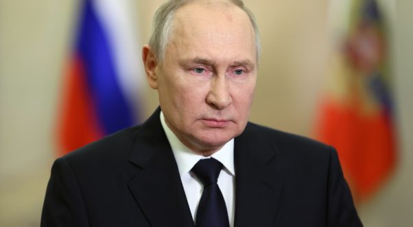 epa10891348 Russian President Vladimir Putin delivers a video address on Day of Donetsk and Luhansk People's Republics, as well as the Kherson and Zaporozhye Regions' reunification with Russia, in Moscow, Russia, 30 September 2023. President Vladimir Putin signed a decree establishing September 30 as the Day of Reunification of the DPR, LPR, Zaporozhye and Kherson regions with Russia. The date is timed to coincide with the signing on September 30, 2022 by the president and heads of the LPR, DPR, Zaporozhye and Kherson regions, agreements on the inclusion of new regions into Russia.  EPA/MIKHAIL METZEL /SPUTNIK / KREMLIN POOL MANDATORY CREDIT