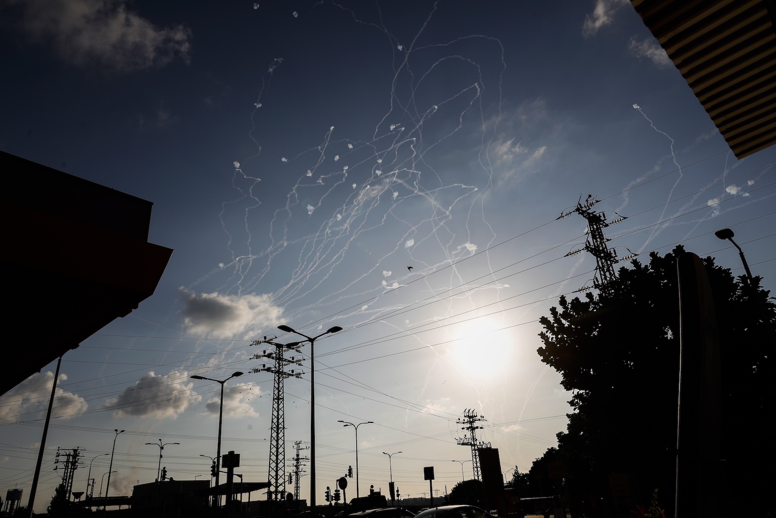 epa10911411 Miissiles launched from the Gaza Strip toward the Israeli city of Ashkelon interrupted by the Israeli air defense system of Iron Dome over th city of Ashkelon, 10 October 2023. More than 900 people have been killed, around 150 were taken as hostages, and 1,500 others injured, according to Israel Defence Forces (IDF), after the Islamist movement Hamas launched an attack against Israel on 07 October. More than 3,000 people, including 1,500 militants from Hamas, have been killed and thousands injured in Gaza and Israel since 07 October, according to Israeli military sources and Palestinian officials.  EPA/ATEF SAFADI