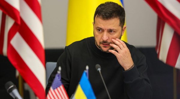 epa10912751 President of Ukraine, Volodymyr Zelensky, attends the Meeting of the Ukraine Defense Contact Group ahead of a two-day NATO Defense Ministers Council at the alliance headquarters in Brussels, Belgium, 11 October 2023.  EPA/OLIVIER MATTHYS / POOL