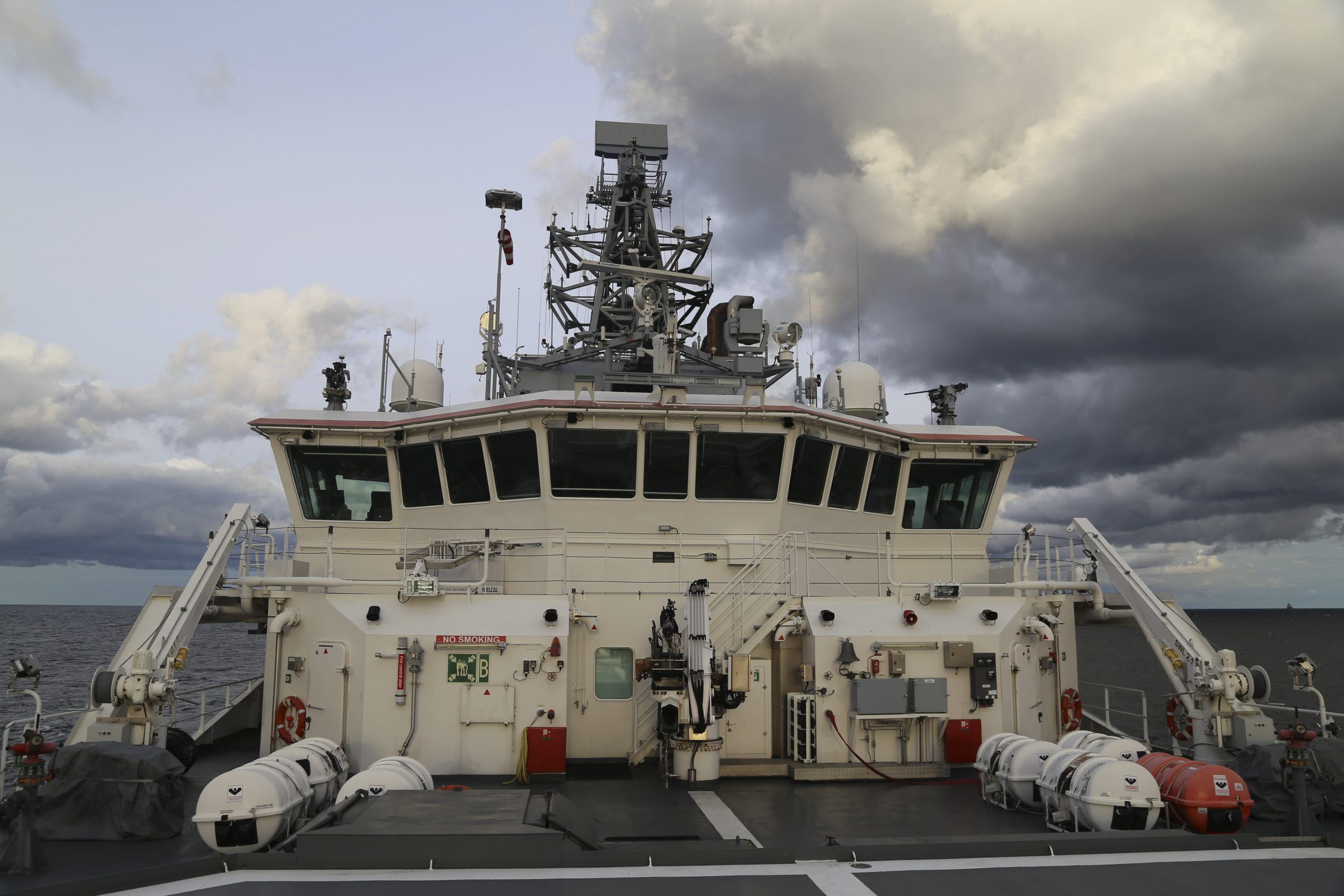 epa10912979 A handout photo made available by the Finnish Border Guard shows patrol ship Turva in the Gulf of Finland on 10 October 2023 (issued 11 October 2023). Finland's government on 10 October 2023 said the damages at an underwater gas pipeline and telecommunications cable between Finland and Estonia were likely a result of outside activity yet still to be investigated further.  EPA/FINNISH BORDER GUARD HANDOUT  HANDOUT EDITORIAL USE ONLY/NO SALES HANDOUT EDITORIAL USE ONLY/NO SALES