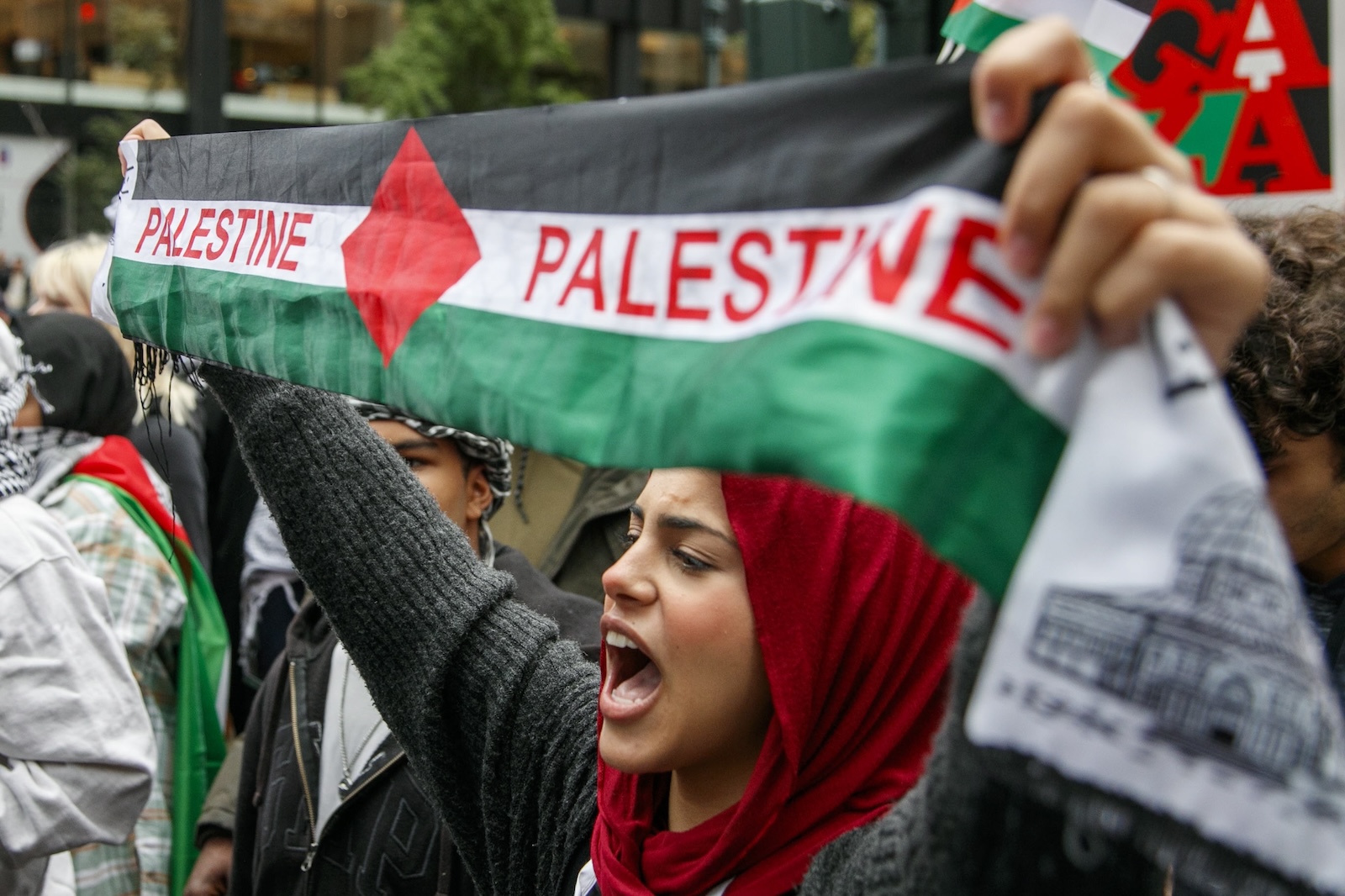 epa10910436 A Palestinian supporter chants during a  protest in response to the conflict between Hamas and Israel in New York, New York, USA, 09 October 2023. More than 700 Israelis were killed and over 2,000 were injured since the Islamist movement Hamas carried out an unprecedented attack on southern Israel on 07 October, the Israeli army said. According to Palestinian officials, more than 700 people were killed and nearly 4,000 were injured as a result of Israelâ€™s retaliatory raids and air strikes in the Palestinian enclave.  EPA/SARAH YENESEL 30783