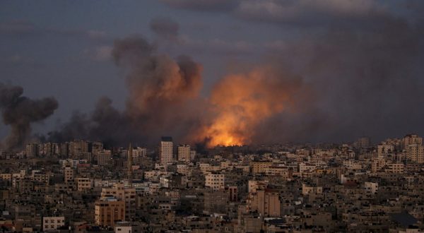 epa10915461 Smoke rises following an Israeli air strike in northern Gaza City, 12 October 2023. More than 1,400 Palestinians have been killed and over 6,000 others injured, according to the Palestinian Ministry of Health, after Israel started bombing the Palestinian enclave in response to attacks carried out by the Islamist movement Hamas on Israel from the Gaza Strip on 07 October. More than 4,000 people, including 1,500 militants from Hamas, have been killed and thousands injured in Gaza and Israel since 07 October, according to Israeli military sources and Palestinian officials.  EPA/MOHAMMED SABER