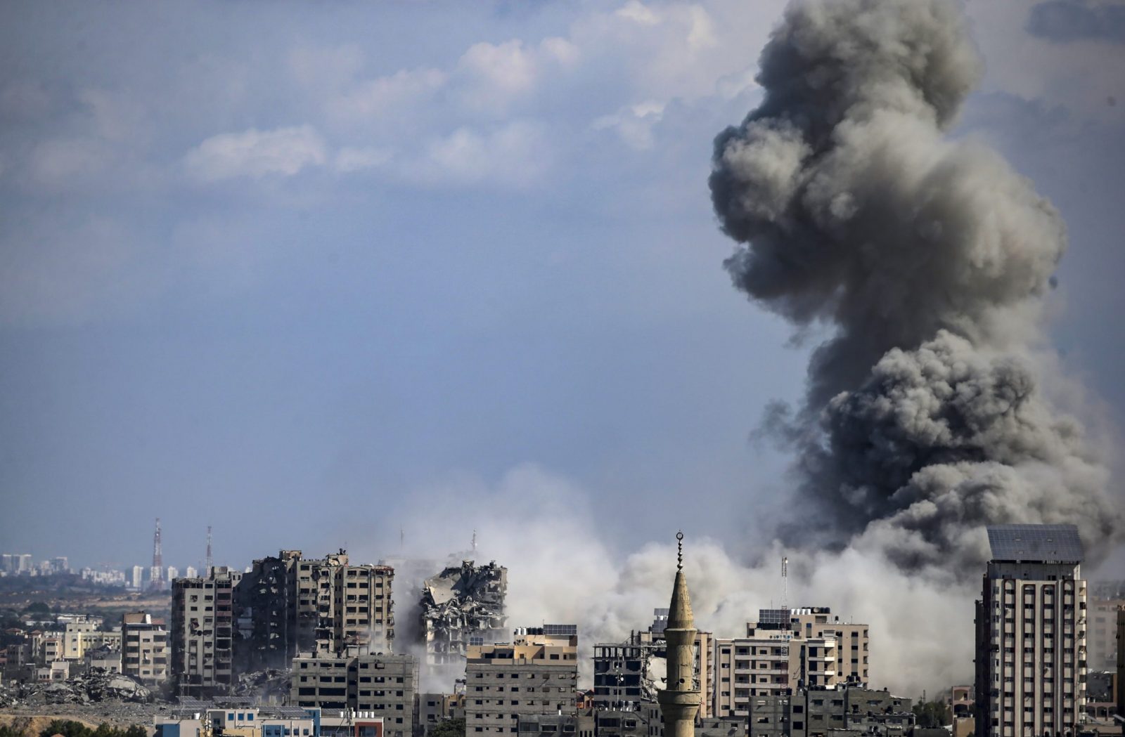 epa10919920 Smoke rises following Israeli strikes in Gaza, 15 October 2023. The Israel Defense Force (IDF) on 14 October announced they are increasing readiness and preparing to 'implement a wide range of operational offensive plans', including combined and coordinated strikes by land, sea and air. Israel has called for the evacuation of all civilians of northern Gaza ahead of an expected ground invasion. More than 1,300 Israelis have been killed and over 3,200 others injured, according to the IDF, after the Islamist movement Hamas launched an attack against Israel from the Gaza Strip on 07 October. More than 2,300 Palestinians have been killed and over 9,000 others injured in Gaza since Israel launched retaliatory air strikes, the Palestinian health ministry said.  EPA/MOHAMMED SABER  EPA-EFE/MOHAMMED SABER