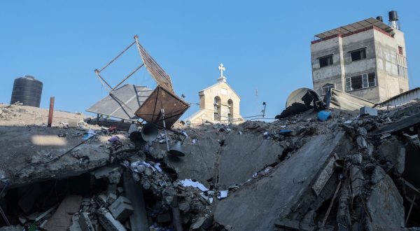 epa10928617 The damaged Greek Orthodox Saint Porphyrius Church following an overnight airstrike in Gaza, 20 October 2023. At least 18 people were killed, according to Palestinian authorities in Gaza. More than 3,700 Palestinians and 1,400 Israelis have been killed according to the Israel Defense Forces (IDF) and the Palestinian health authority since Hamas militants launched an attack against Israel from the Gaza Strip on 07 October. Israel has warned all citizens of the Gaza Strip to move to the south ahead of an expected invasion.  EPA/MOHAMMED SABER