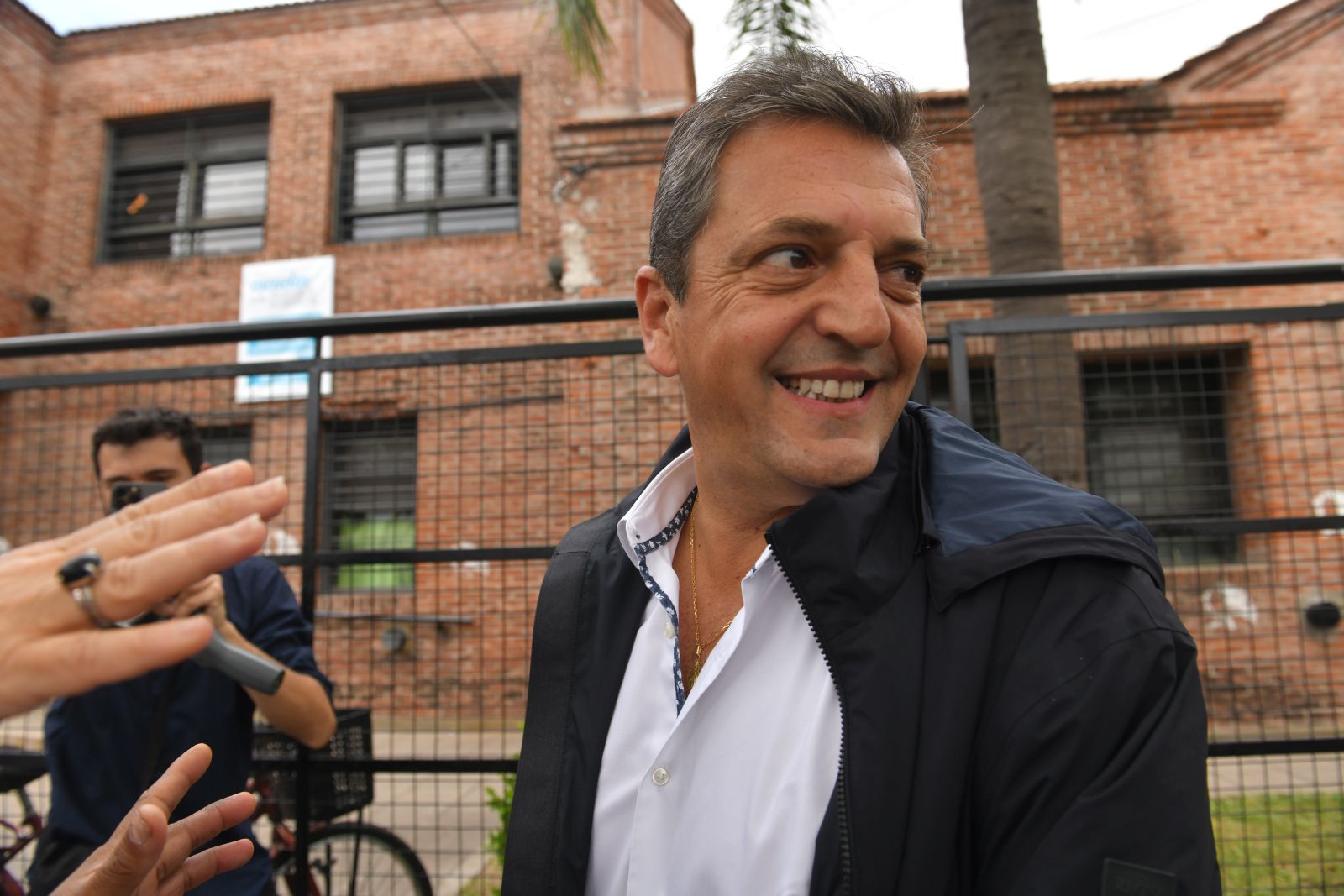 epa10933062 Sergio Massa, the current Minister of Economy and candidate, who represents the ruling coalition Unión por la Patria (Peronism), arrives at the Electoral College to vote in the general elections in Buenos Aires, Argentina, 22 October 2023. Some 35.4 million Argentines are called to, in addition to electing president and vice president, renew 130 of the 257 seats in the Chamber of Deputies and 24 of the 72 in the Senate, and appoint 43 Argentine representatives to the Mercosur Parliament (Parlasur, legislative body of the bloc made up of Argentina, Brazil, Paraguay and Uruguay).  EPA/Enrique Garcia Medina