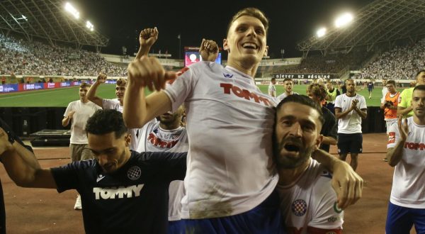 01.10.2023.,Split,stadion Poljud-SuperSport HNL,10 kolo,HNK Hajduk-GNK Dinamo.Slavlje hajdukovaca. Emir Sahiti, Emir Livaja Photo: Ivo Cagalj/PIXSELL