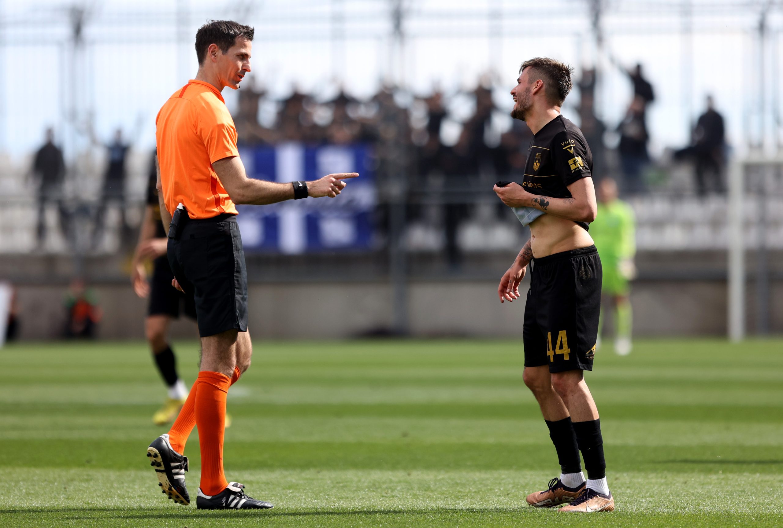 02.04.2023., Rijeka - SuperSport hrvatska nogometna liga, 27. kolo, HNK Rijeka - NK Osijek. Kristijan Lovric, sudac, Duje Strukan Photo: Nel Pavletic/PIXSELL