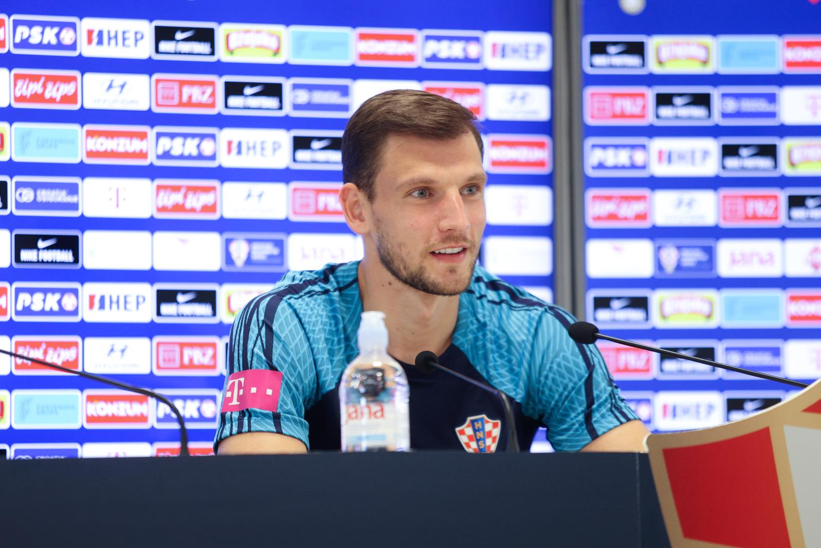 6.6.2023., Rijeka - Konferencija za medije Hrvatske nogometne reprezentacije na kojoj su prisustvovali igraci Josip Juranovic i Borna Barisic Photo: Nel Pavletic/PIXSELL