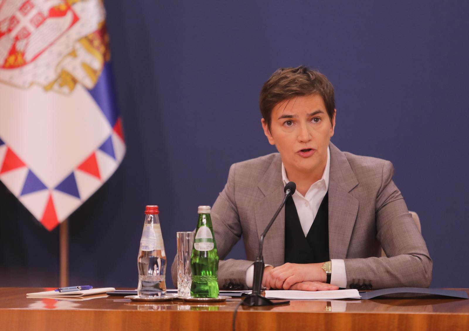 08, August, 2023, Belgrade - The President of the Republic of Serbia, Aleksandar Vucic, and the Prime Minister of the Republic of Serbia, Ana Brnabic, addressed the public at the Palace of Serbia. Ana Brnabic. Photo: M. M./ATAImages.

08, avgust, 2023, Beograd - Predsednik Republike Srbije Aleksandar Vucic i predsednica Vlade Republike Srbije Ana Brnabic obratili su se javnosti u Palati Srbija. Photo: M. M./ATAimages/PIXSELL