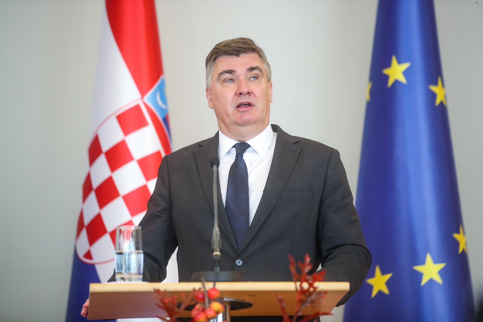 10.10.2023.., Zagreb - Predsjednik Zoran Milanovic i supruga Sanja docekali su predsjednicu Republike Kosova Vjose Osmani Sadriu i supruga Predsjednice Prindona Sadriua u Uredu predsjednika Republike Hrvatske. Nakon serije sastanaka predsjednici su se obratili medijima. Photo: Slavko Midzor/PIXSELL