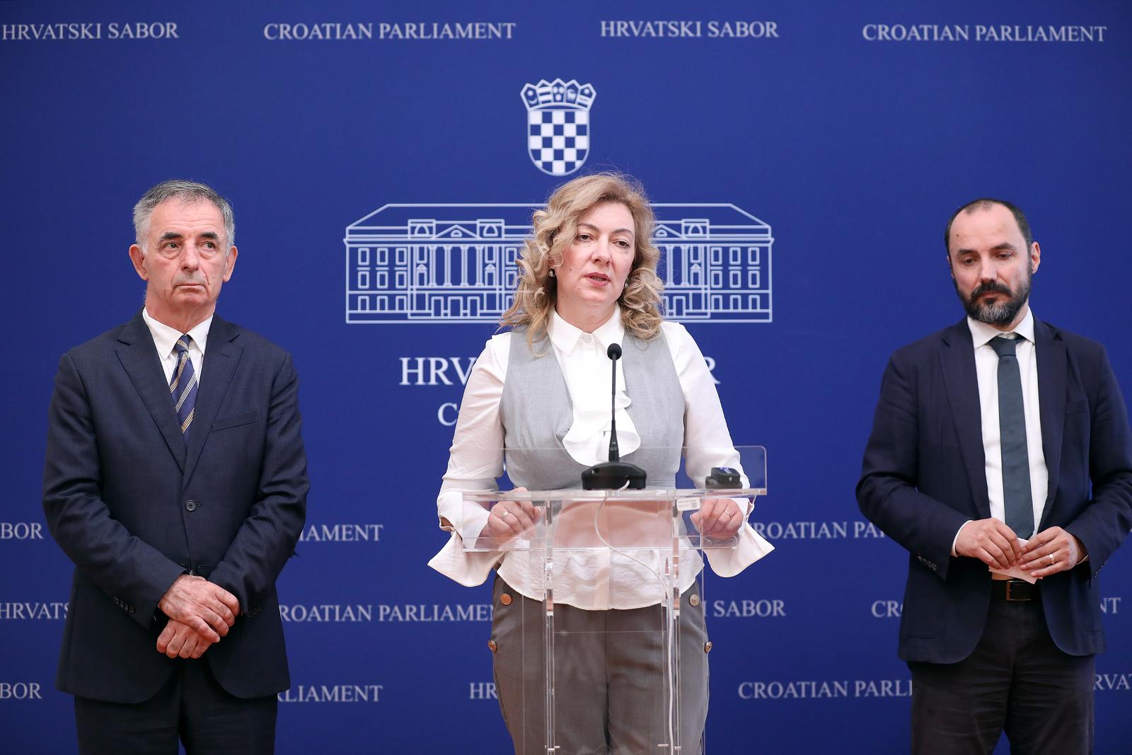 11.10.2023., Zagreb - Na konferenciji za medije odrzanoj u Saboru o temi "Pravo na cirilicu" govorili su zastupnici SDSS-a. Photo: Patrik Macek/PIXSELL