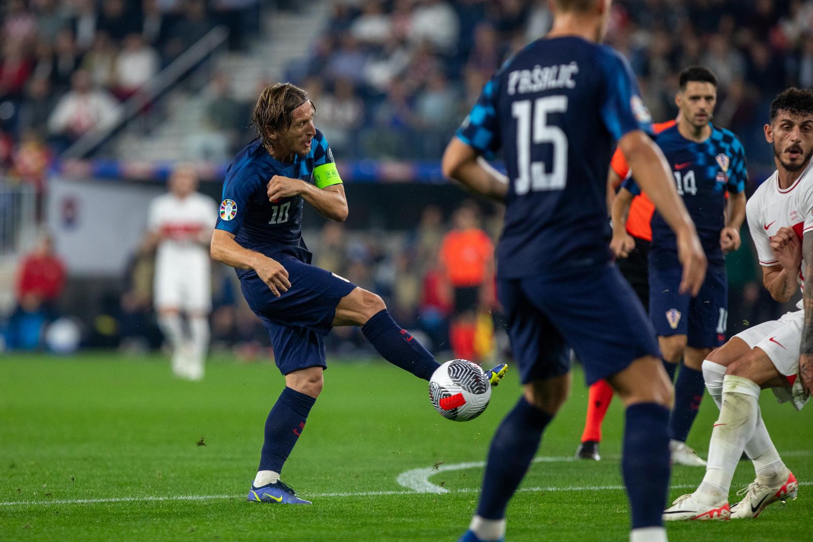 12.10.2023., Opus Arena, Osijek - Kvalifikacije za UEFA Europsko prvenstvo 2024., skupina D, 7. kolo, Hrvatska - Turska. Luka MOdric Photo: Borna jaksic/PIXSELL