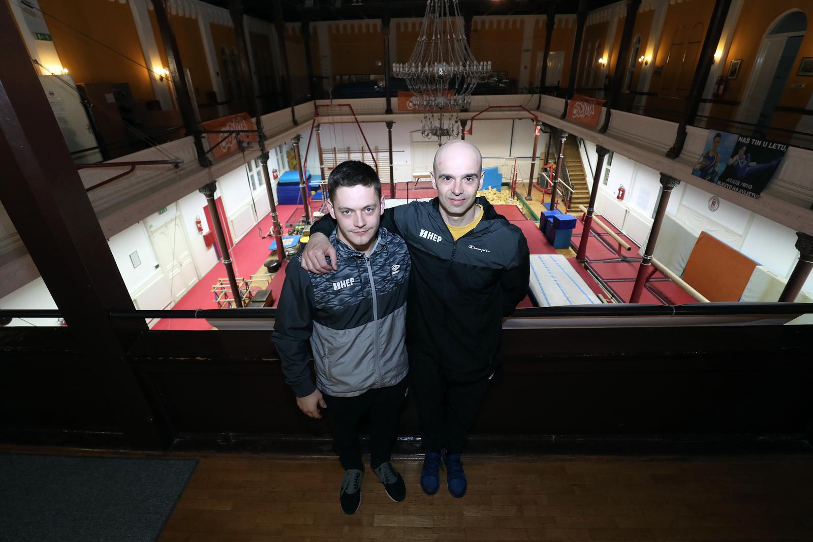 15.04.2019., Zagreb - Gimansticki klub Sokol. Docek srebnog sa Europskog prvenstva, gimnasticara Tina Srbica. Tin Srbic sa trenerom, Lucijan Krce. Photo: Sanjin Strukic/PIXSELL