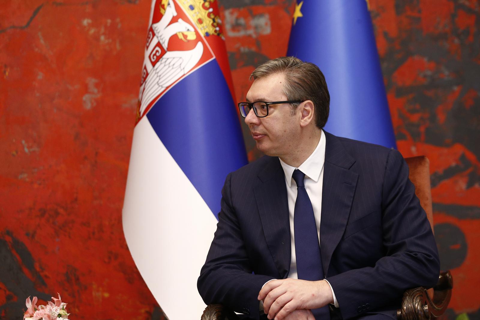 15, June, 2023, Belgrade - The President of the Republic of Serbia, Aleksandar Vucic, met with the President of the Republic of Slovenia, Natasa Pirc Musar, who is on a working visit to the Republic of Serbia. Aleksandar Vucic. Photo: Amir Hamzagic/ATAImages

15, jun, 2023, Beograd  - Predsednik Republike Srbije Aleksandar Vucic sastao se sa predsednicom Republike Slovenije Natasom Pirc Musar, koja boravi u radnoj poseti Republici Srbiji. Photo: Amir Hamzagic/ATAImages Photo: Amir Hamzagic/ATA Images/PIXSELL