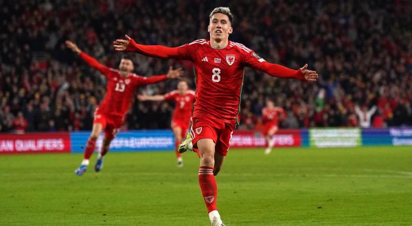 15.10.2023., stadion Cardiff City, Cardiff, Wales - Utakmica skupine D kvalifikacija za UEFA Euro 2024, Wales - Hrvatska, na stadionu Cardiff City u Walesu. Harry Wilson slavi  pogodak za Wales.   Photo: Tim Goode/PIXSELL