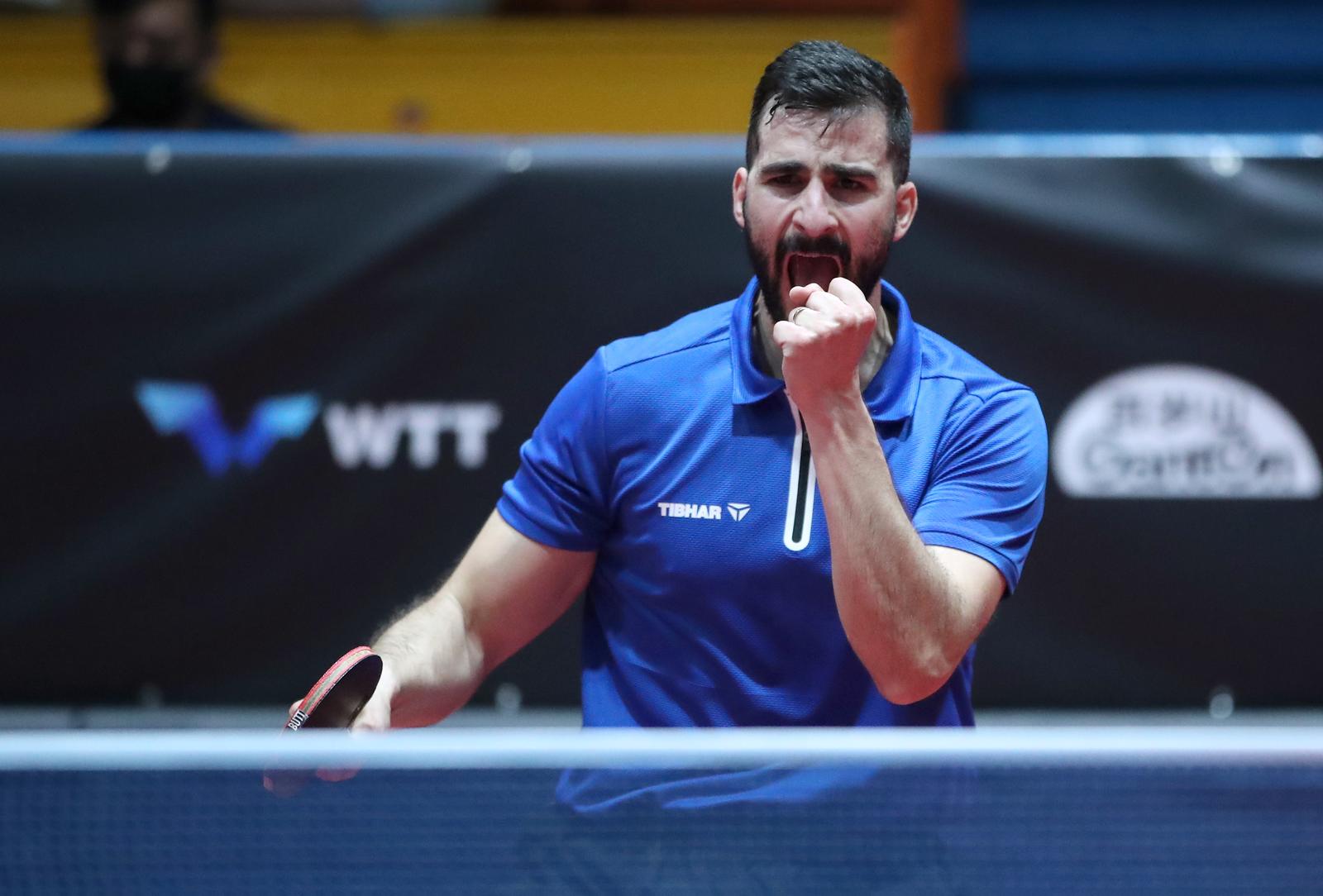 16.06.2022., Zagreb - Dom sportova, dvorana 2. Stolni tenis, WTT - Zagreb 2022, prvo kolo glavnog turnira - muski pojedinacno. Andrej Gacina - Ricardo Walther. Andrej Gacina.  Photo: Sanjin Strukic/PIXSELL