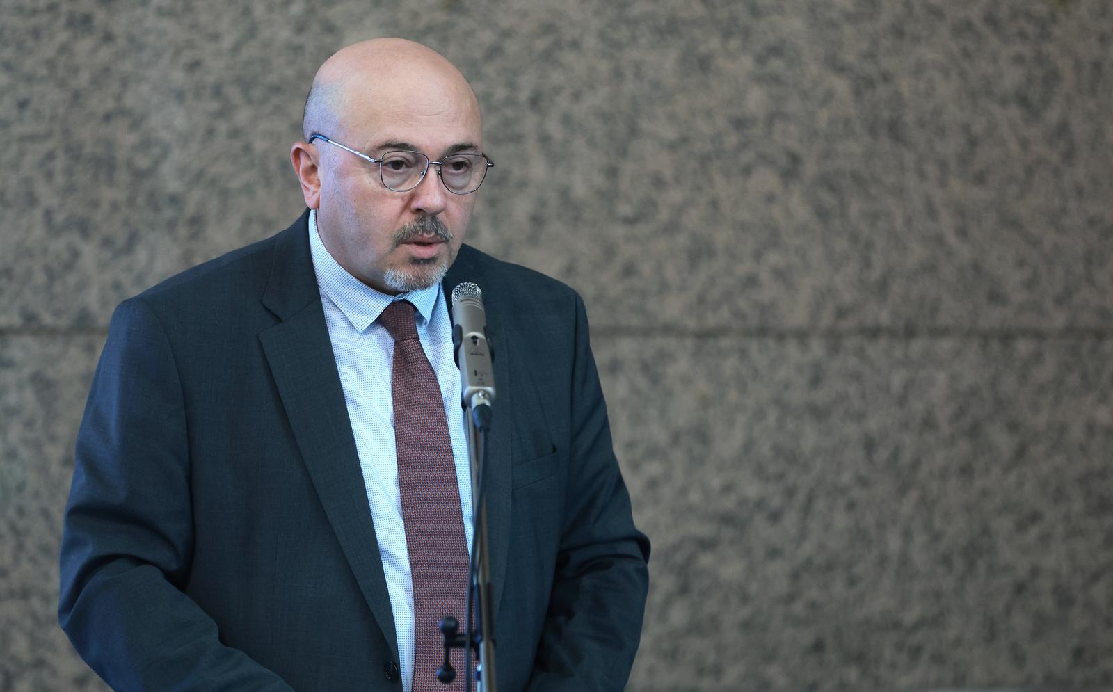 17.04.2023., Zagreb - Malo predvorje Nacionalne i sveucilisne knjiznice. Otvorenje izlozbe "Pravednici medju narodima – Hrvatska" autorice i koordinatorice Branke Sömen. Na izlozbi su prikazane prise sezdeset osmero Hrvata koji su riskirajuci zivot spasavali Zidove za vrijeme holokausta. Izlozba se odrzava u povodu Dana sjecanja na zrtve holokausta (Jom ha-Soa) koji se ove godine obiljezava 18. travnja. Gary Koren Izraelski ambasador. Photo: Sanjin Strukic/PIXSELL