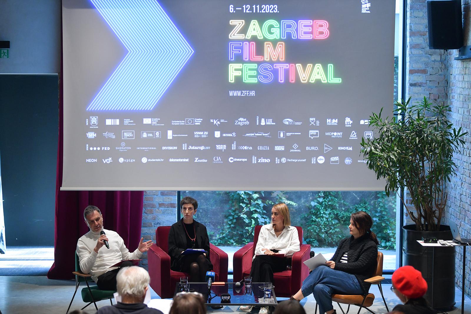 18.10.2023., Zagreb- Konferencija za medije 21. Zagreb Film Festivala. Program ovogodisnjeg festivalskog izdanja predstavili su direktor ZFF-a Boris T. Matic i producentice Lana Matic i Selma Mehadzic. Photo: Sandra Simunovic/PIXSELL