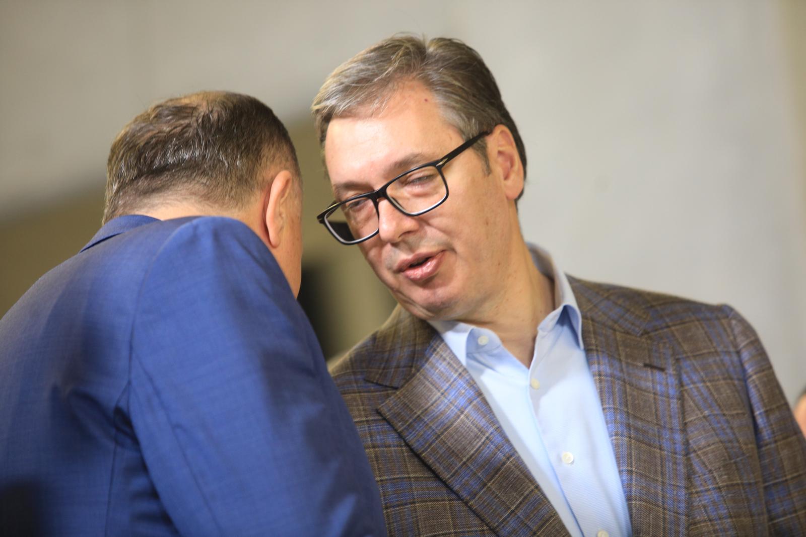 20, October, 2023, Belgrade - Opening ceremony of the Belgrade Center railway station in Prokop. Milorad Dodik, Aleksandar Vucic. Photo: Milos Tesic/ATAImages

20, oktobar, 2023, Beograd - Svecana ceremonije otvaranja zeleznicke stanice Beograd centar u Prokopu. Photo: Milos Tesic/ATAImages Photo: Milos Tesic/ATA Images/PIXSELL
