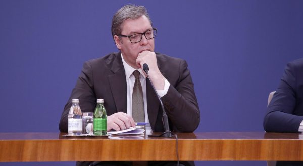 22, March, 2022, Belgrade - Address by the President of the Republic of Serbia Aleksandar Vucic and representatives of Serbs from Kosovo and Metohija, after all-day meetings after Albin Kurti rejected the proposal of the Quinte states regarding a solution for Kosovo Serbs in the upcoming elections, which further aggravated the already difficult situation in the southern Serbian province. Aleksandar Vucic. Photo: Amir Hamzagic/ATAImages

22, mart, 2022, Beograd  - Obracanje predsednik Republike Srbije Aleksandar Vucic i predstavnika Srba sa Kosova i Metohije, nakon celodnevnih sastanaka nakon sto je Aljbin Kurti odbio predlog drzava Kvinte oko resenja za glasanje kosovskih Srba na predstojecim izborima, sto je dodatno otezalo ionako tesku situaciju u juznoj srpskoj pokrajini. Photo: Amir Hamzagic/ATAImages Photo: Amir Hamzagic/ATAImages/PIXSELL