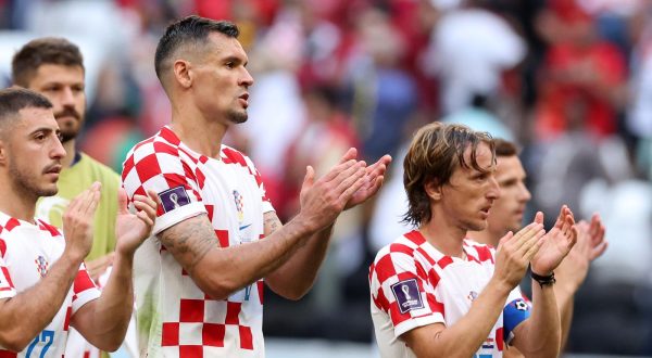 23.11.2022., stadion Al Bayt, Al Khor, Katar - FIFA Svjetsko prvenstvo, skupina F, 1. kolo, Maroko - Hrvatska. Dejan Lovren, Luka Modric Photo: Goran Stanzl/PIXSELL