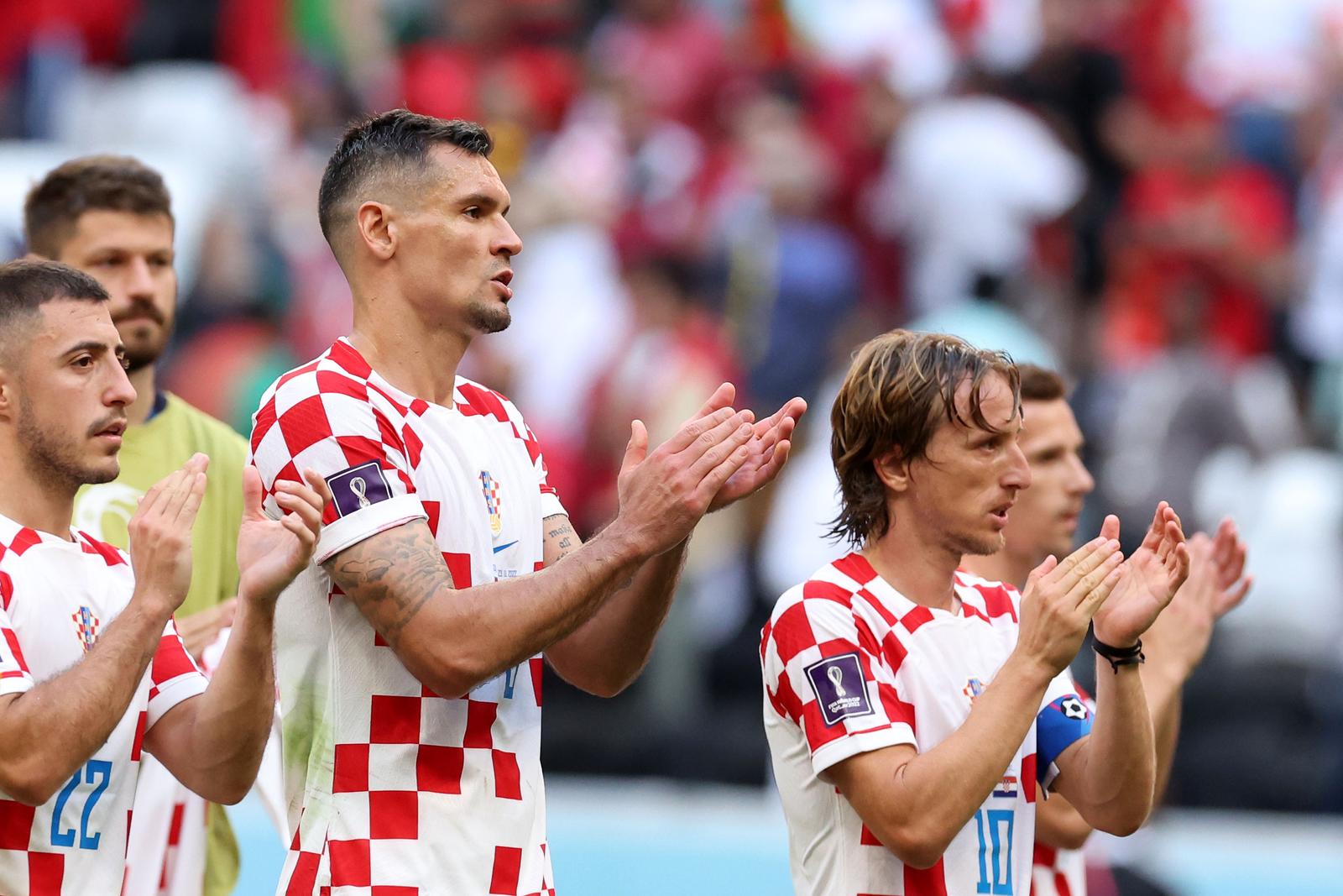 23.11.2022., stadion Al Bayt, Al Khor, Katar - FIFA Svjetsko prvenstvo, skupina F, 1. kolo, Maroko - Hrvatska. Dejan Lovren, Luka Modric Photo: Goran Stanzl/PIXSELL