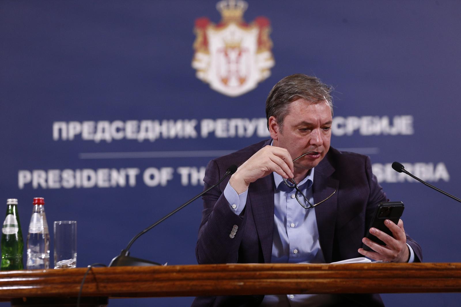 24, September, 2023, Belgrade - The President of the Republic of Serbia, Aleksandar Vucic, addressed the public regarding the new situation in Kosovo and Metohija. Aleksandar Vucic. Photo: A. H./ATAImages.

24, septembar, 2023, Beograd - Predsednik Republike Srbije Aleksandar Vucic obratio se javnosti povodom novonastale situacije na Kosovu i Metohiji. . Photo: A. H./ATAImages. Photo: A.H./ATAImages/PIXSELL