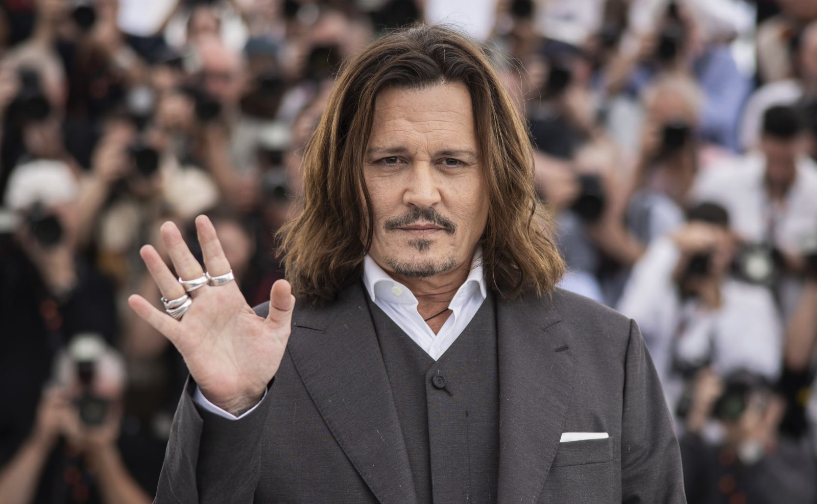 Johnny Depp poses for photographers at the photo call for the film 'Jeanne du Barry' at the 76th international film festival, Cannes, southern France, Wednesday, May 17, 2023. (Photo by Vianney Le Caer/Invision/AP)