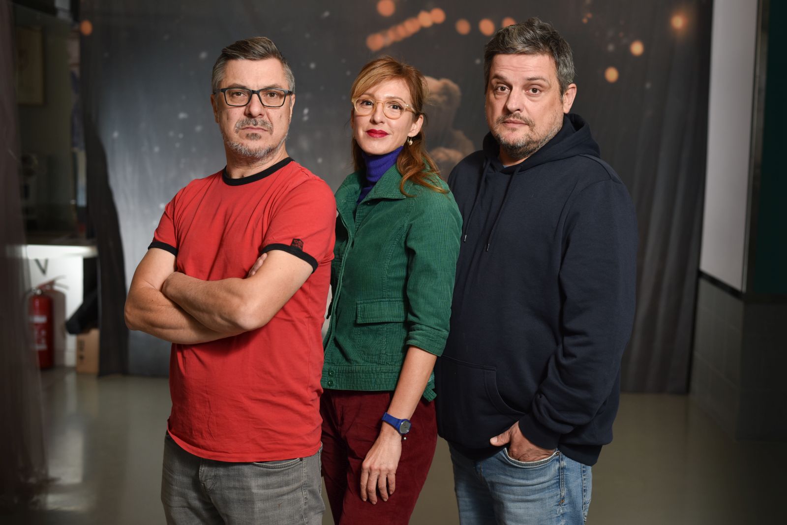 23.11.2023., Zagreb - Hrvoje Barisic, Tvrtko Juric i Ana Tonkovic, autori predstave Djed Mraz. 

Photo Sasa ZinajaNFoto