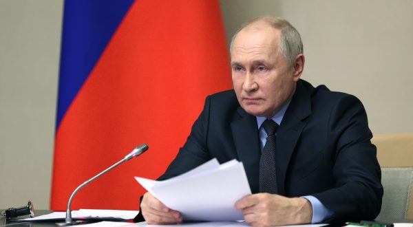 epa10949390 Russian President Vladimir Putin chairs a meeting with members of the Security Council, the Government and the leadership of law enforcement agencies at the Novo-Ogaryovo state residence outside Moscow, Russia, 30 October 2023. â€˜The events in Makhachkala last night were inspired, including through social networks, not least from the territory of Ukraine by the hands of agents of Western intelligence services. In this regard, I want to ask a question: is it possible to help Palestine by trying to attack the Tats (Mountain Jews) and their families? The Tats, by the way, are the titular nation in Dagestan,â€™ said Putin. The presidential meeting was convened in connection with the riots that occurred on October 29 at Makhachkala International Airport in Dagestan. Crowds of people gathered at the airport to prevent Israeli citizens arriving from Tel Aviv from entering the country. Protesters broke into the international terminal building and then ran onto the runway.  EPA/GAVRIIL GRIGOROV / KREMLIN POOL / POOL MANDATORY CREDIT