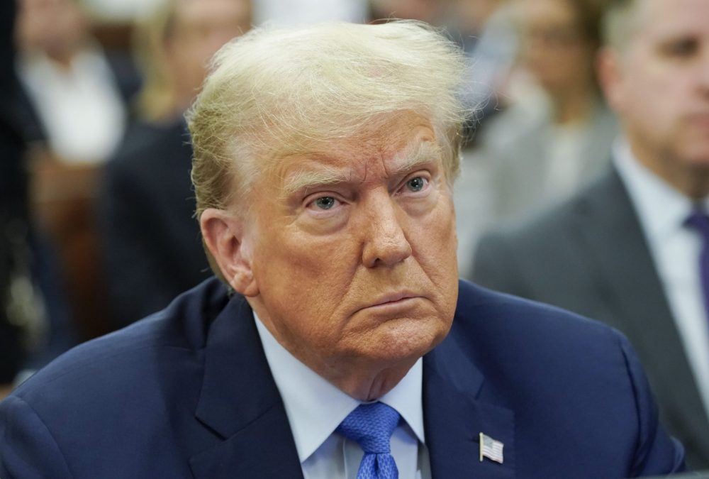 epa10960620 Former US president Donald J. Trump sits in the courtroom before testifying in the ongoing civil fraud trial being litigated in New York State Supreme Court in New York, New York, USA, 06 November 2023. Trump, his adult sons and the Trump family business are facing a lawsuit by the State of New York accusing them of inflating the value of assets to get favorable loans from banks.  EPA/EDUARDO MUNOZ / POOL