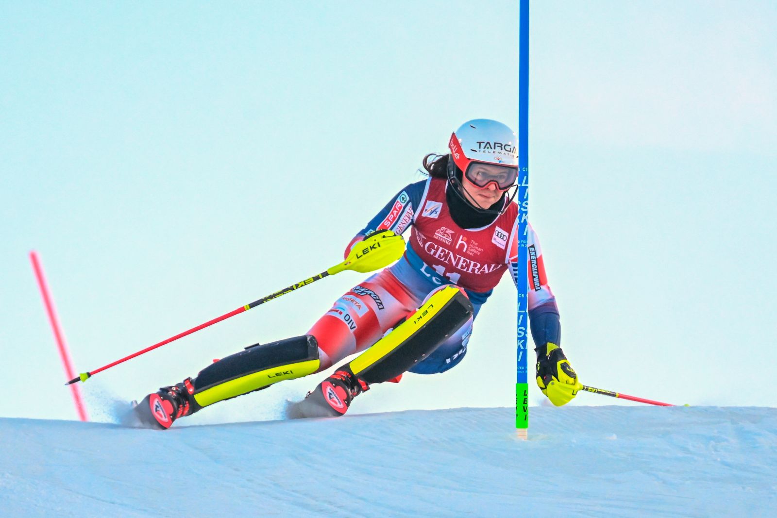epa10971226 Zrinka Ljutic of Croatia in action during the first round of the Women's Slalom race at the FIS Ski World Cup in Levi, Finland, 12 November 2023.  EPA/KIMMO BRANDT