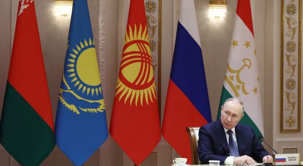 epa10990902 Russian President Vladimir Putin attends the CSTO Collective Security Council meeting in Minsk, Belarus, 23 November 2023. Leaders of the Collective Security Treaty Organization (CSTO) member states are meeting in Minsk to discuss international and regional security issues, among other topics.  EPA/VALERY SHARIFULIN / KREMLIN / POOL