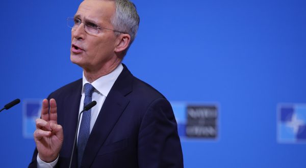 epa10997473 NATO Secretary General Jens Stoltenberg holds a press conference ahead of a two-day NATO Foreign Minister Council in Brussels, Belgium, 27 November 2023.  EPA/OLIVIER MATTHYS