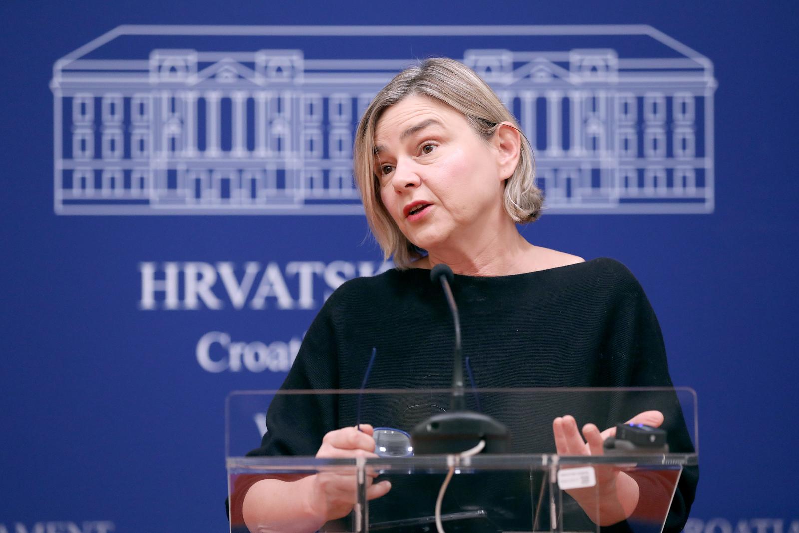 07.11.2023., Zagreb - Na konferenciji za medije odrzanoj u Saboru o slucaju Agrokor govorila je  Sandra Bencic . Photo: Patrik Macek/PIXSELL