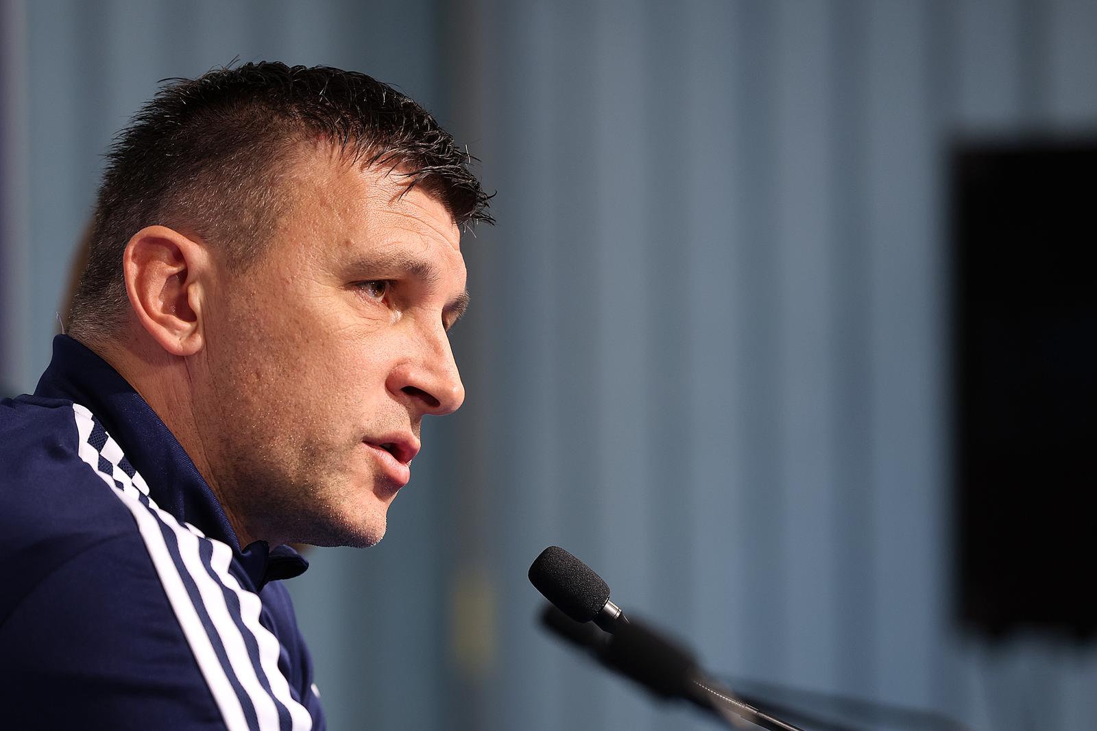 11.11.2023., Zagreb - Konferencija za medije GNK Dinamo dan uoci utakmice HNK Rijeka - GNK Dinamo. Trener GNK Dinamo Sergej Jakirovic i Marko Bosnir. 
 Photo: Goran Stanzl/PIXSELL