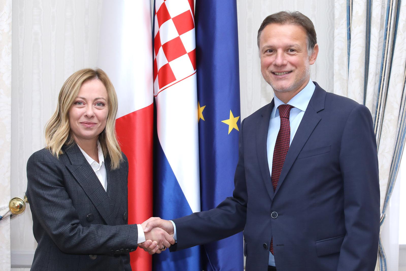17.11.2023., Zagreb - Predsjednik Sabora Gordan Jandrokovic sastao se danas s predsjednicom Vlade Talijanske Republike Giorgijom Meloni, koja boravi u dvodnevnom sluzbenom posjetu Hrvatskoj.
 Photo: Patrik Macek/PIXSELL