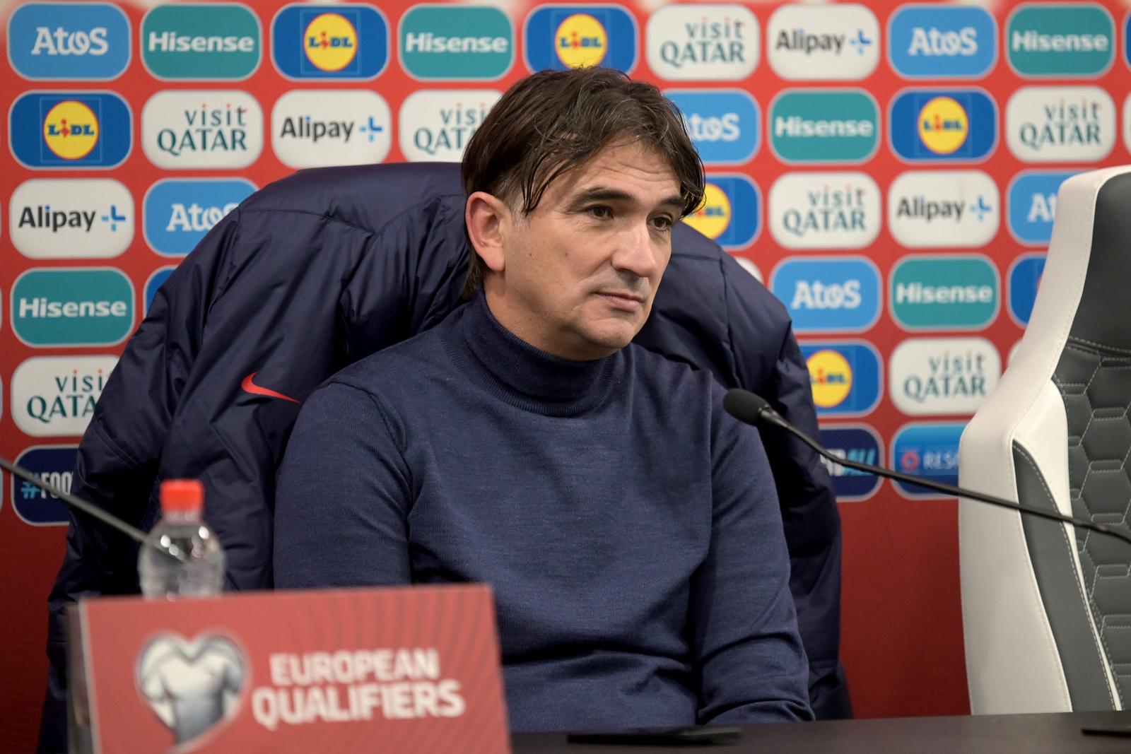 18.11.2023., stadion Skonto, Riga, Latvija - Kvalifikacije za UEFA Euro 2024, skupina D, Latvija - Hrvatska. Izbornik hrvatske nogometne reprezentacije Zlatko Dalic na konferenciji za medije nakon utakmice. Photo: Ansis Ventins/PIXSELL