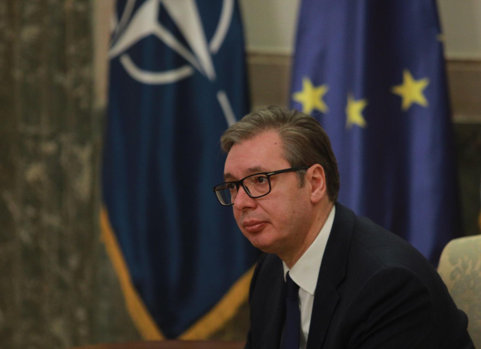 21, November, 2023, Belgrade - The President of the Republic of Serbia, Aleksandar Vucic, met with NATO Secretary General Jens Stoltenberg. Aleksandar Vucic. Photo: Milos Tesic/ATAImages.

21, novembar, 2023, Beograd - Predsednik Republike Srbije Aleksandar Vucic sastao se sa generalnim sekretarom NATO Jensom Stoltenbergom. . Photo: Milos Tesic/ATAImages. Photo: Milos Tesic/PIXSELL