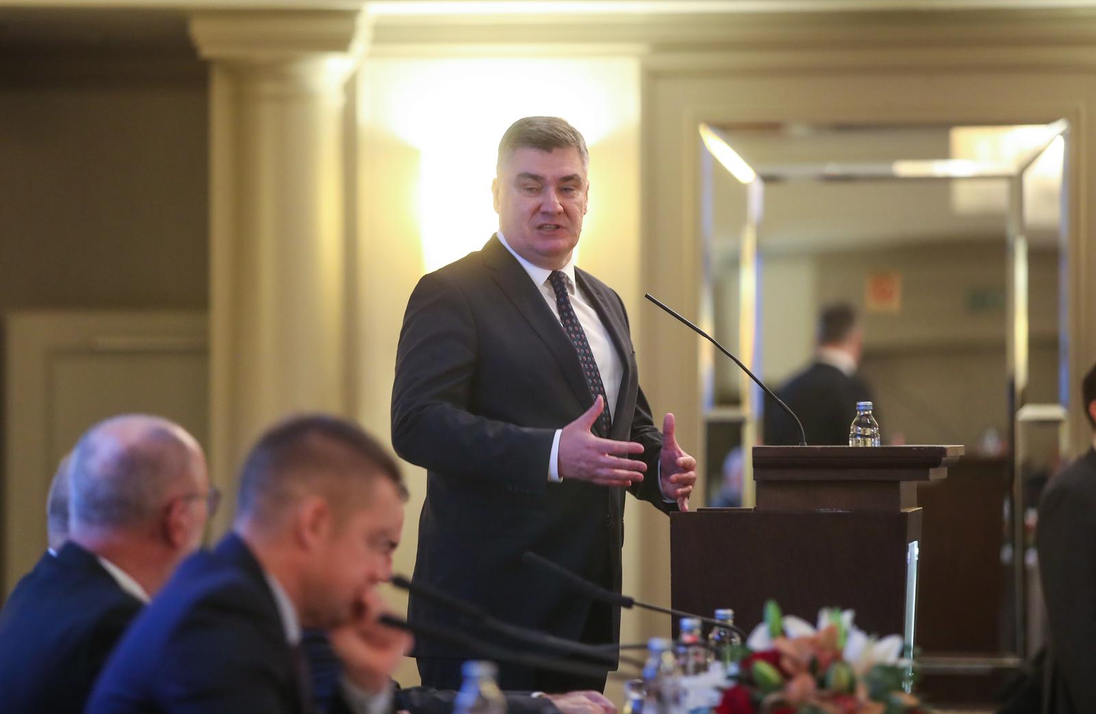 21.11.2023.., Zagreb - Predsjednik Republike Zoran Milanovic prisustvovao je, u hotelu Sheraton, predstavljanju knjige „Progon i nacionalno budjenje – Borba za demokratsku Hrvatsku“ bivseg predsjednika Republike Stjepana Mesica. Photo: Slavko Midzor/PIXSELL