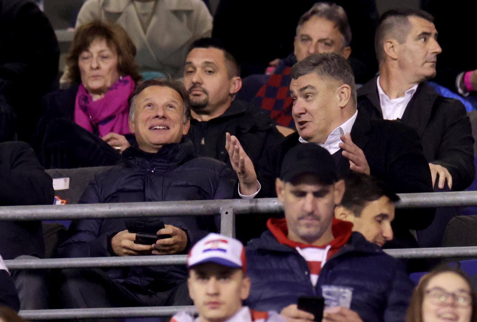 21.11.2023., stadion Maksimir, Zagreb - Kvalifikacije za UEFA Euro 2024, skupina D, Hrvatska - Armenija. predsjednik Sabora Gordan Jandrokovic, predsjednik RH Zoran Milanovic Photo: Luka stanzl/PIXSELL